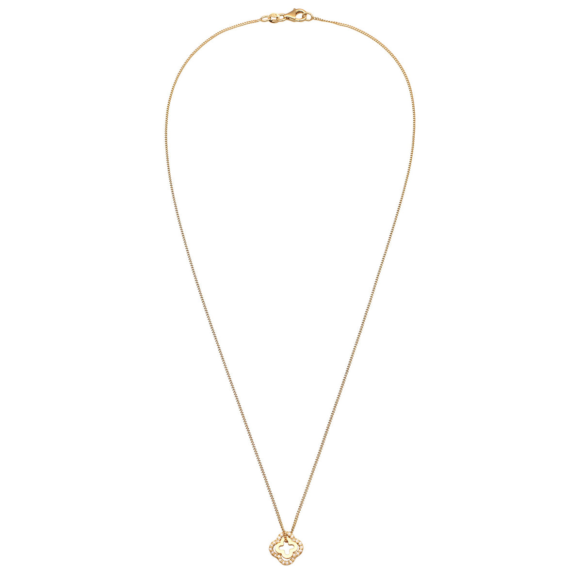Gold - Elli | Halskette Kleeblatt | Zirkonia (Weiß) | 925 Sterling Silber vergoldet