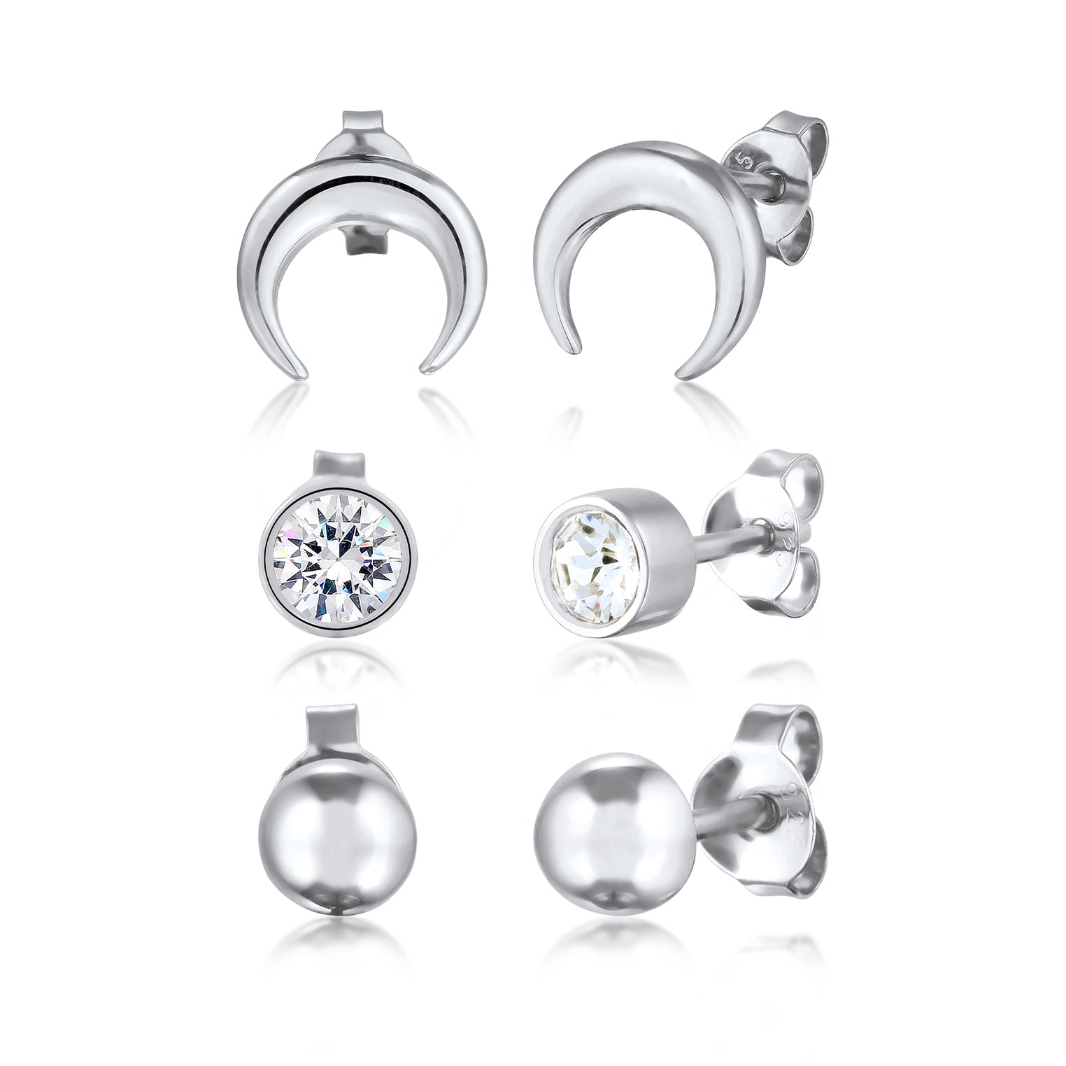 Silber - Elli | Ohrstecker Set Astro | Glas Kristalle (Weiß) | 925 Sterling Silber