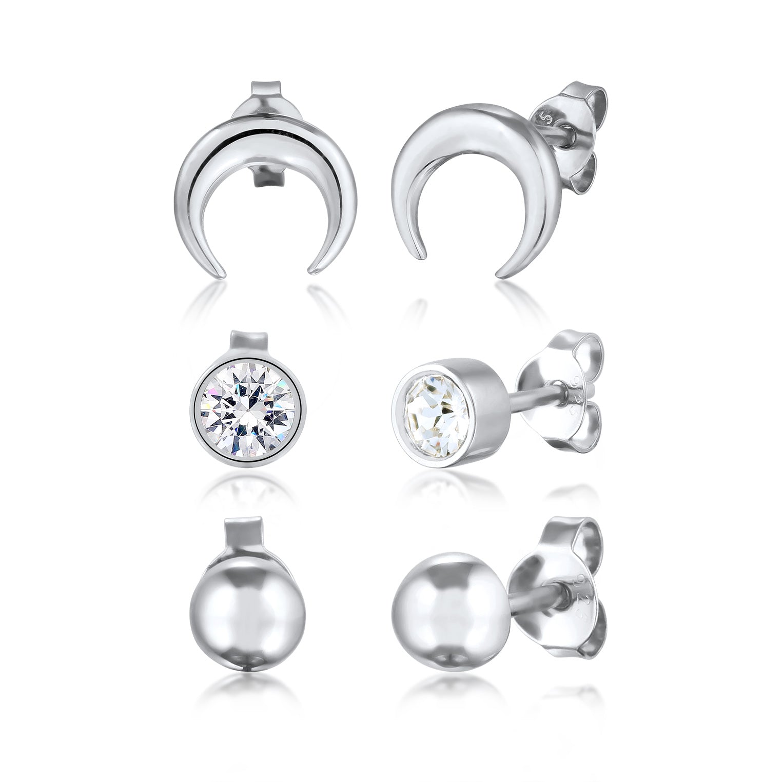 Silber - Elli | Ohrstecker Set Astro | Mit Kristallen von Swarovski® (Weiß) | 925 Sterling Silber