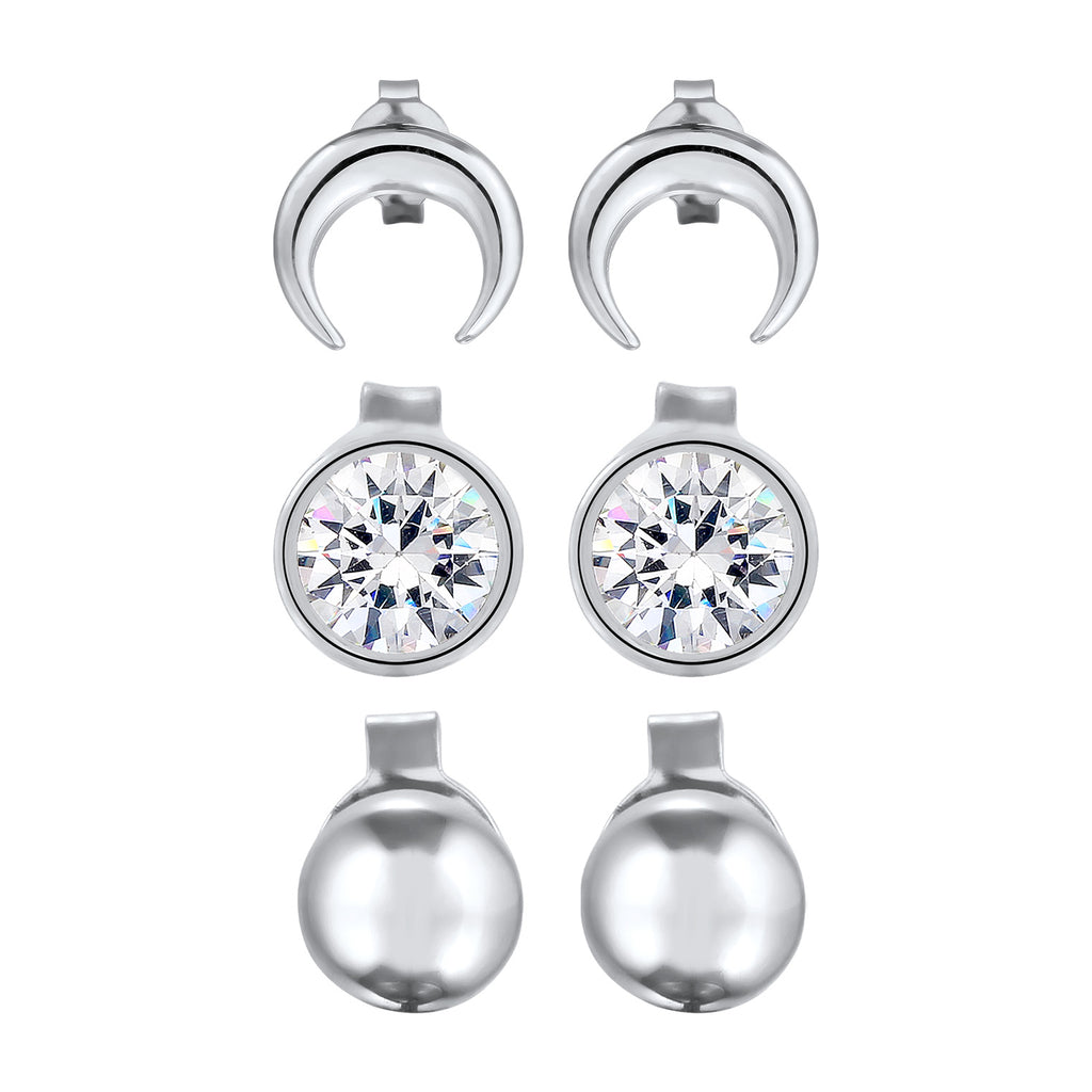 Silber - Elli | Ohrstecker Set Astro | Mit Kristallen von Swarovski® (Weiß) | 925 Sterling Silber