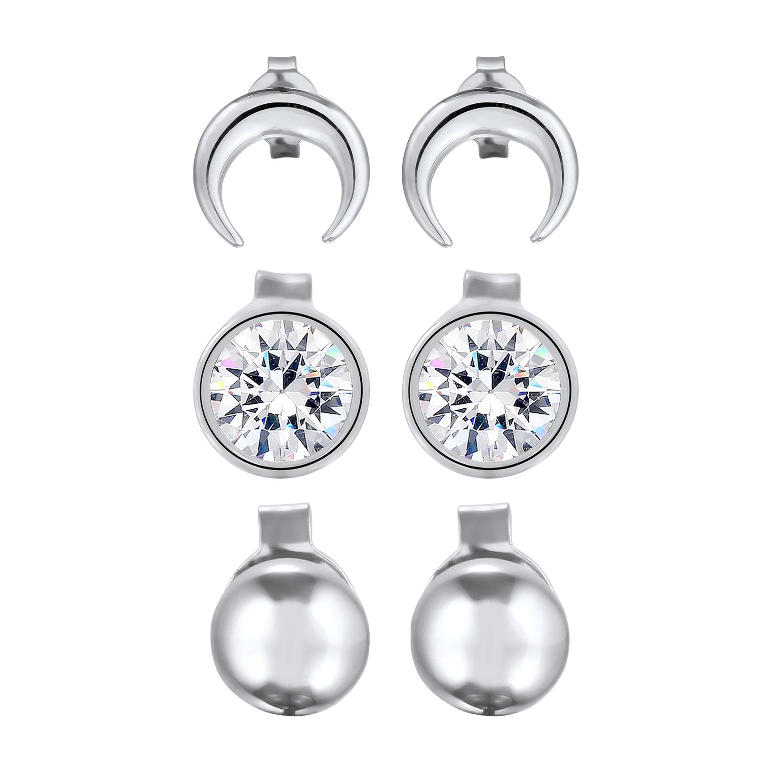 Silber - Elli | Ohrstecker Set Astro | Mit Kristallen von Swarovski® (Weiß) | 925 Sterling Silber