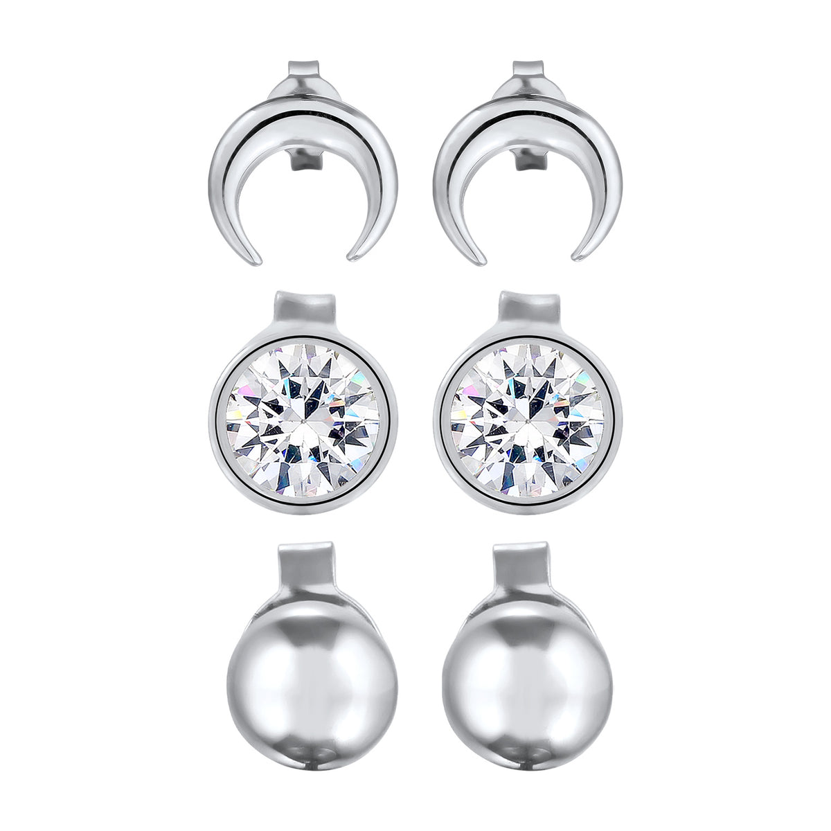 Silber - Elli | Ohrstecker Set Astro | Mit Kristallen von Swarovski® (Weiß) | 925 Sterling Silber
