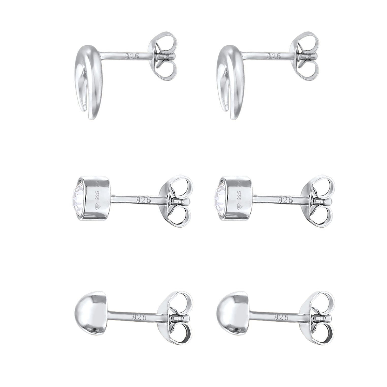 Silber - Elli | Ohrstecker Set Astro | Glas Kristalle (Weiß) | 925 Sterling Silber