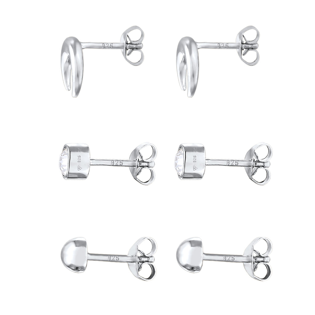 Silber - Elli | Ohrstecker Set Astro | Mit Kristallen von Swarovski® (Weiß) | 925 Sterling Silber
