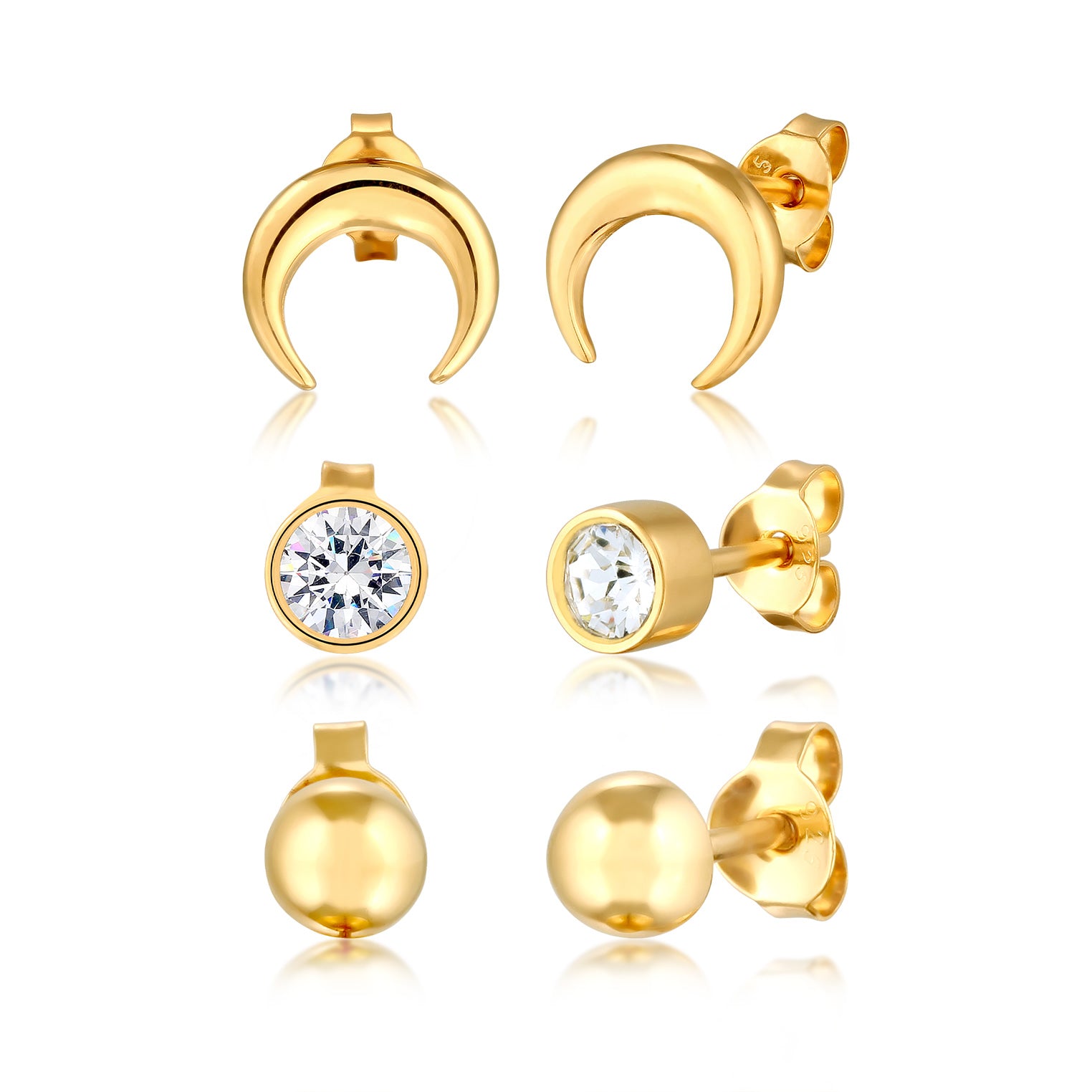 Gold - Elli | Ohrstecker Set Astro | Mit Kristallen von Swarovski® (Weiß) | 925 Sterling Silber vergoldet