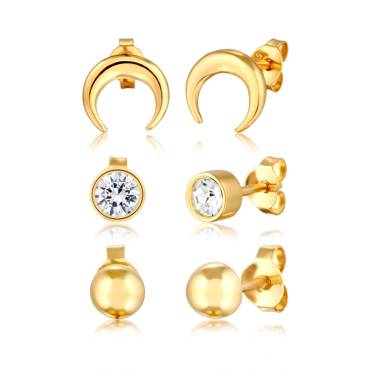 Gold - Elli | Ohrstecker Set Astro | Mit Kristallen von Swarovski® (Weiß) | 925 Sterling Silber vergoldet