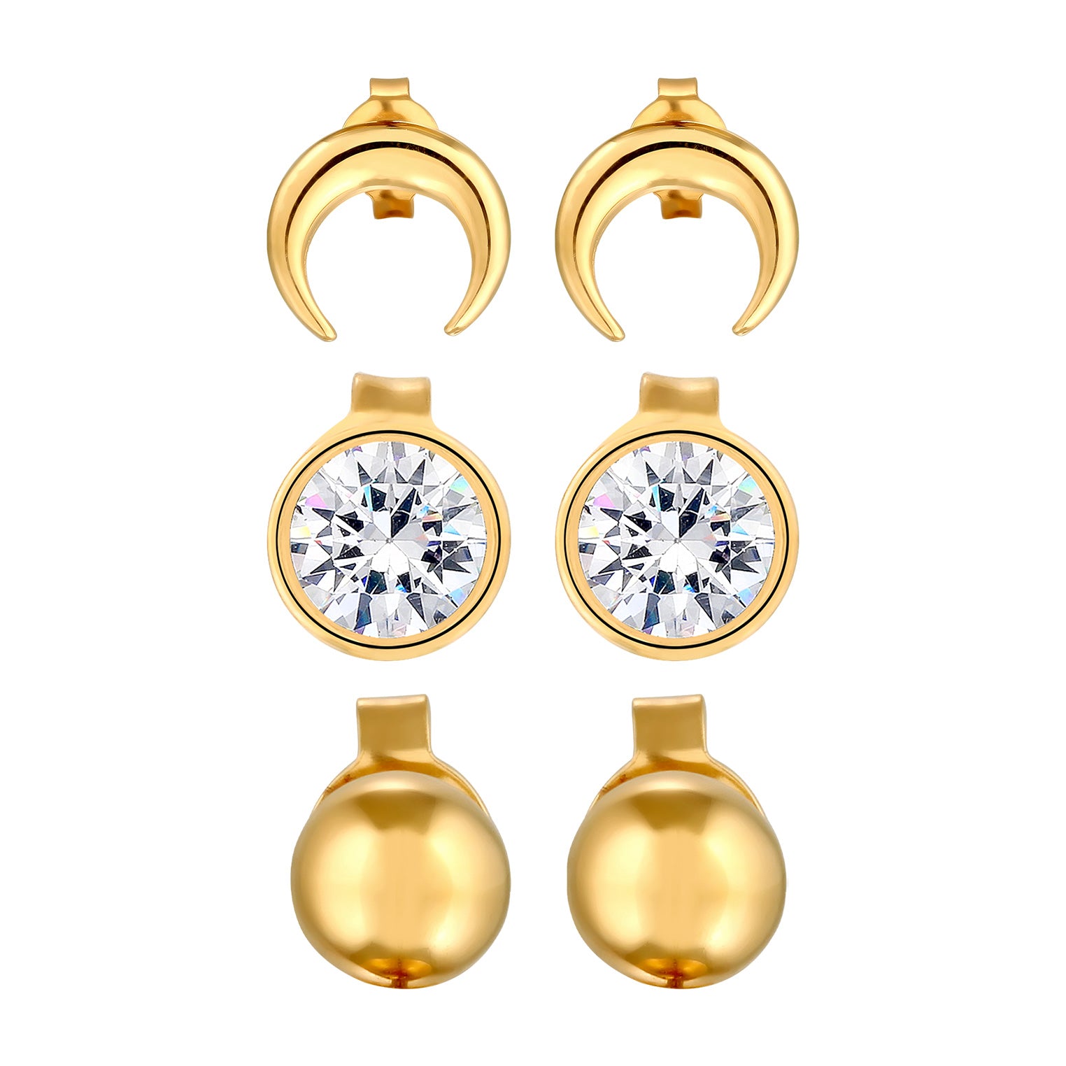 Gold - Elli | Ohrstecker Set Astro | Mit Kristallen von Swarovski® (Weiß) | 925 Sterling Silber vergoldet