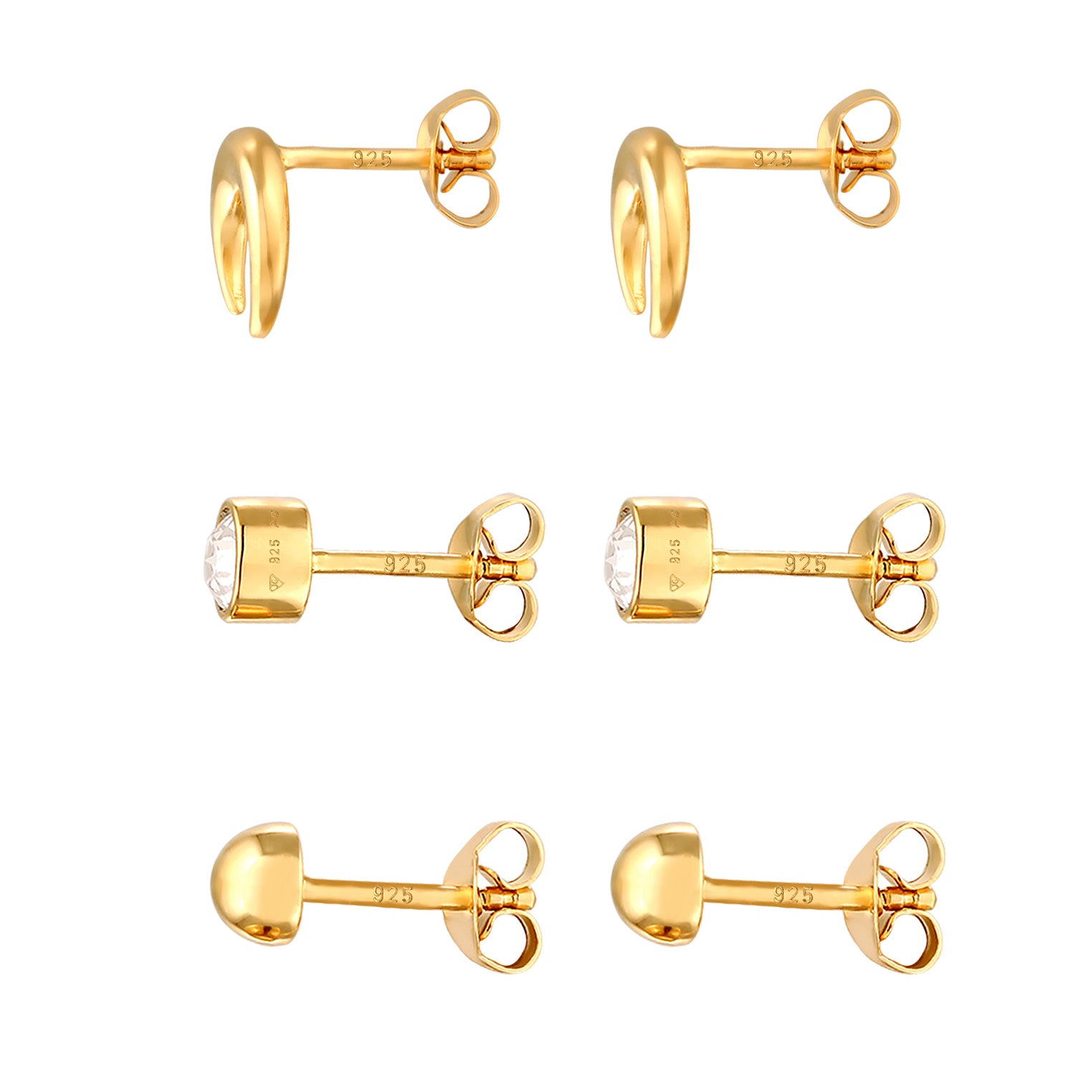 Gold - Elli | Ohrstecker Set Astro | Mit Kristallen von Swarovski® (Weiß) | 925 Sterling Silber vergoldet