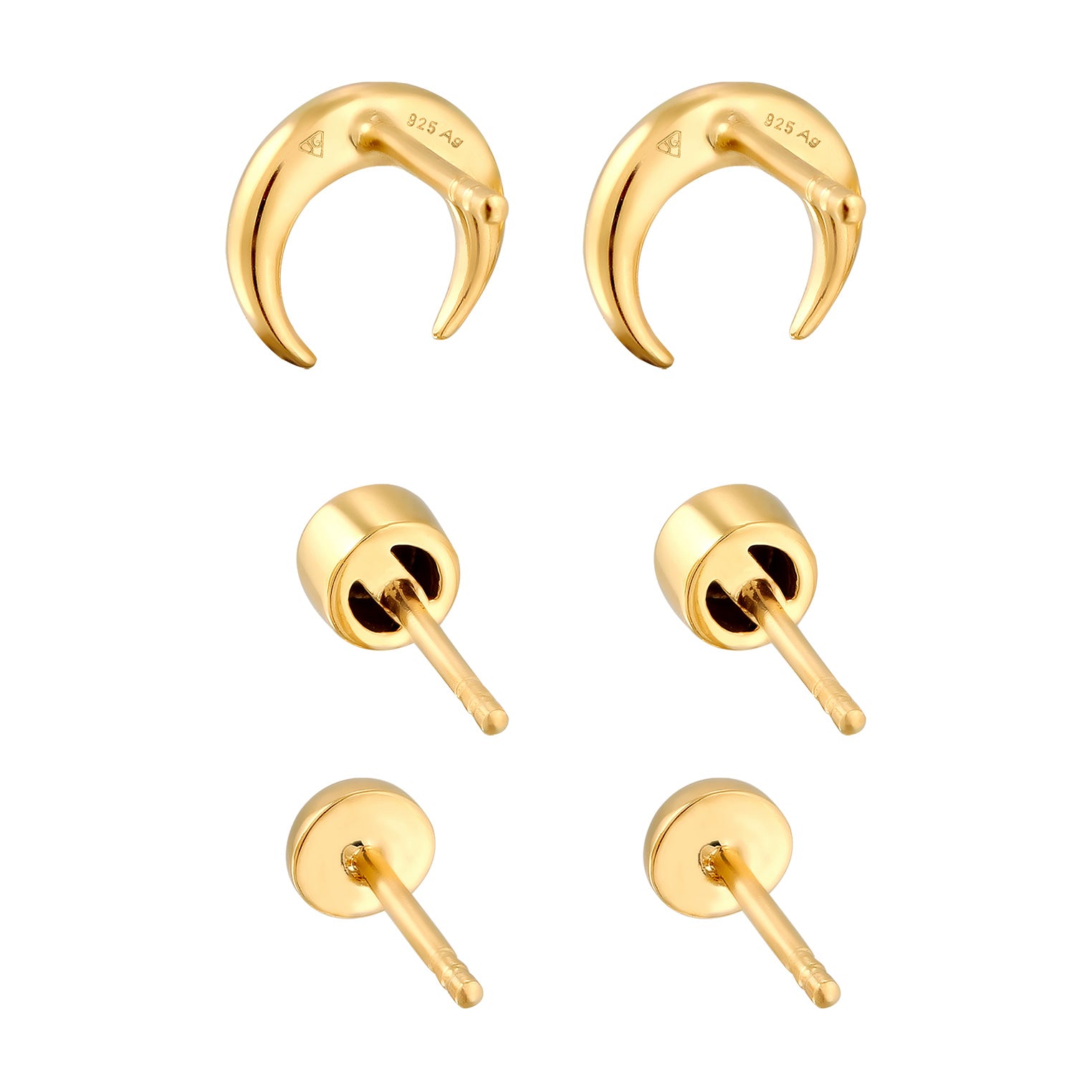 Gold - Elli | Ohrstecker Set Astro | Glas Kristalle (Weiß) | 925 Sterling Silber vergoldet