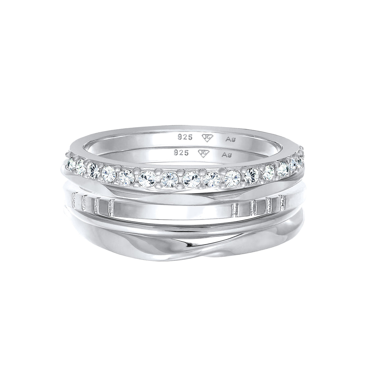 Silber - Elli | Ringset Basic | Glas Kristalle (Weiß) | 925 Sterling Silber