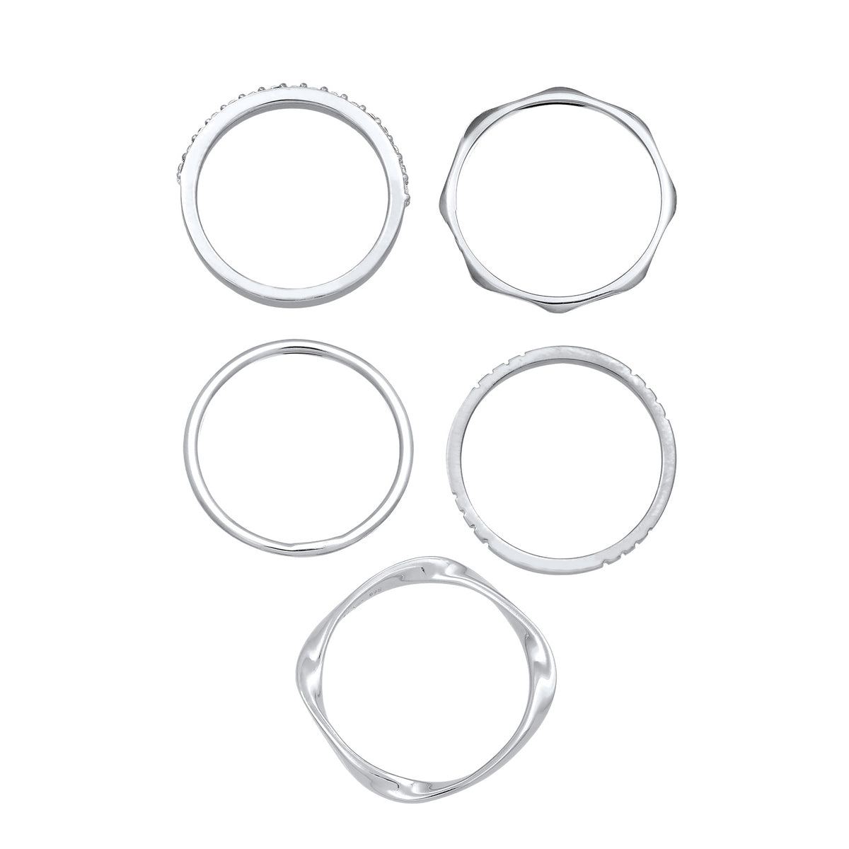 Silber - Elli | Ringset Basic | Glas Kristalle (Weiß) | 925 Sterling Silber