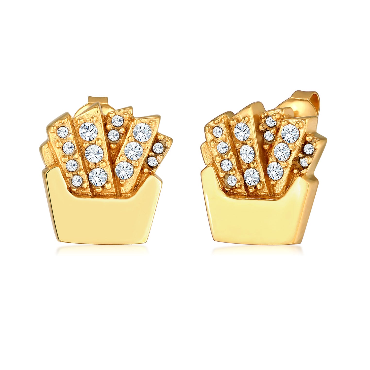 Gold - Elli | Ohrstecker Pommes | Mit Kristallen von Swarovski® (Weiß) | 925 Sterling Silber vergoldet