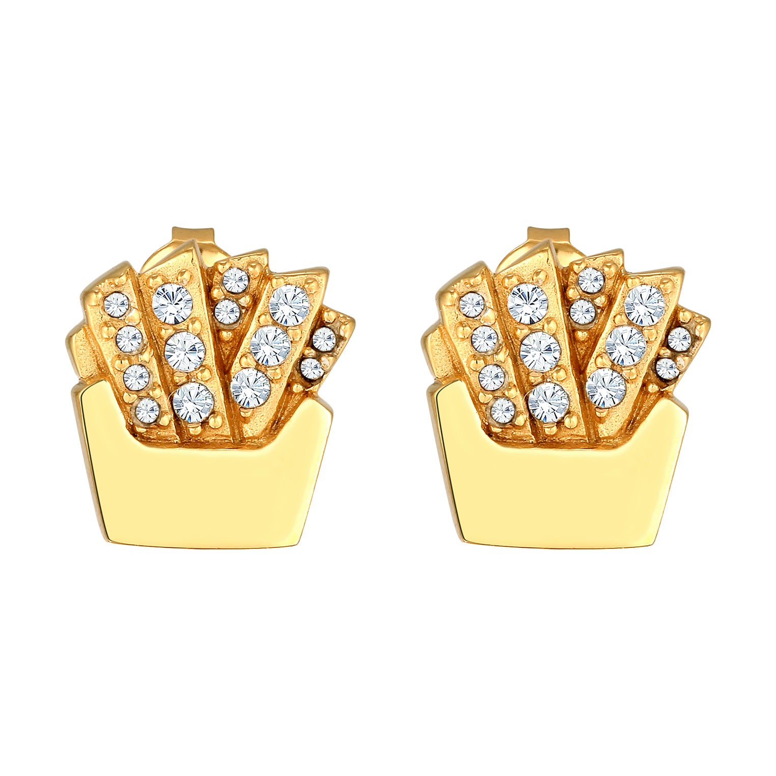 Gold - Elli | Ohrstecker Pommes | Mit Kristallen von Swarovski® (Weiß) | 925 Sterling Silber vergoldet