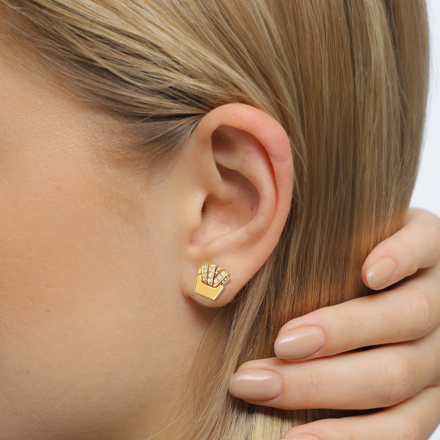 Gold - Elli | Ohrstecker Pommes | Mit Kristallen von Swarovski® (Weiß) | 925 Sterling Silber vergoldet