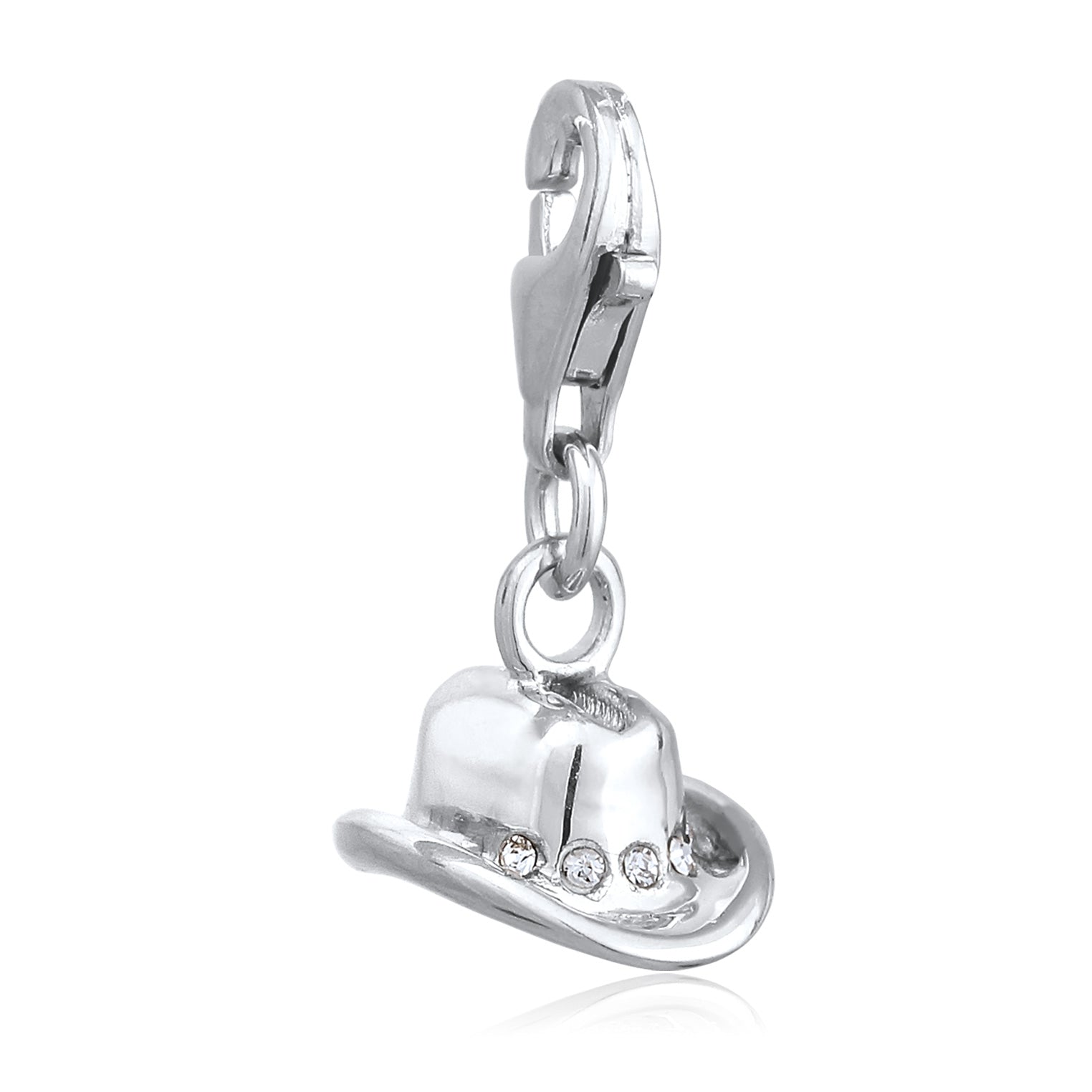 Silber - Elli | Charm Cowboy Hut | Glas Kristalle (Weiß) | 925 Sterling Silber