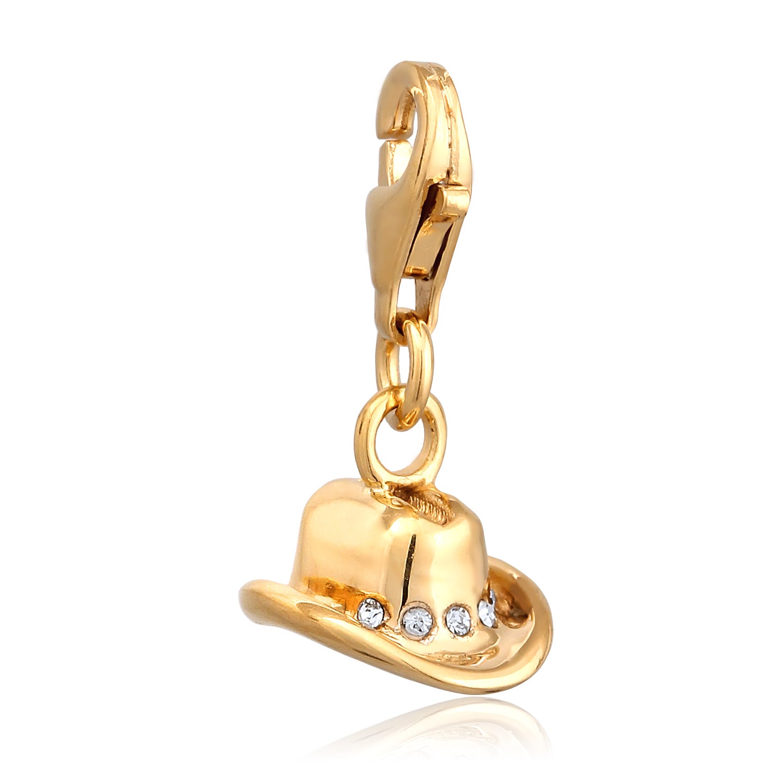 Gold - Elli | Charm Cowboy Hut | Mit Kristallen von Swarovski® (Weiß) | 925 Sterling Silber vergoldet