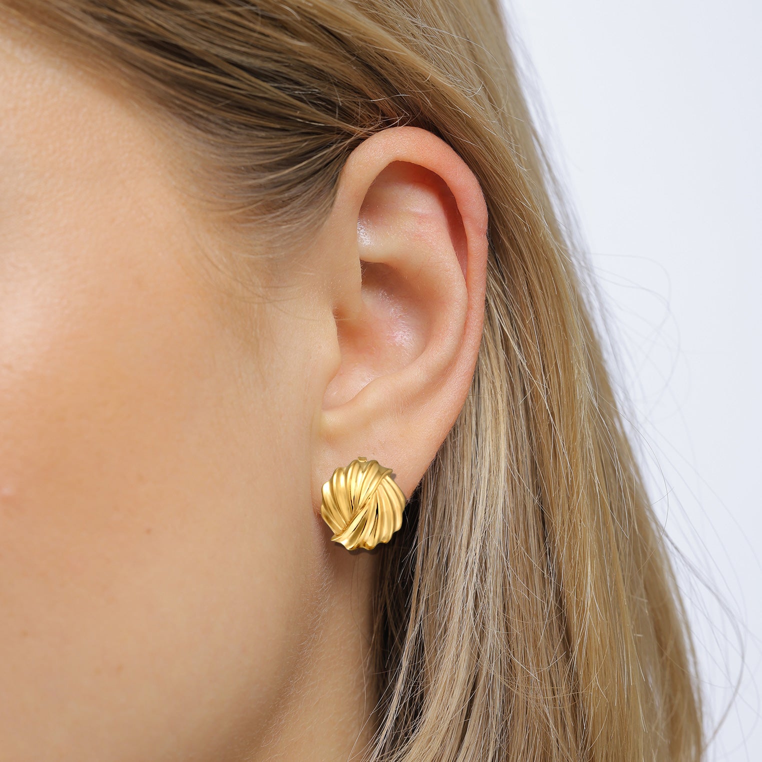 Gold - Elli | Ohrstecker Riffel Rund | 925 Sterling Silber vergoldet