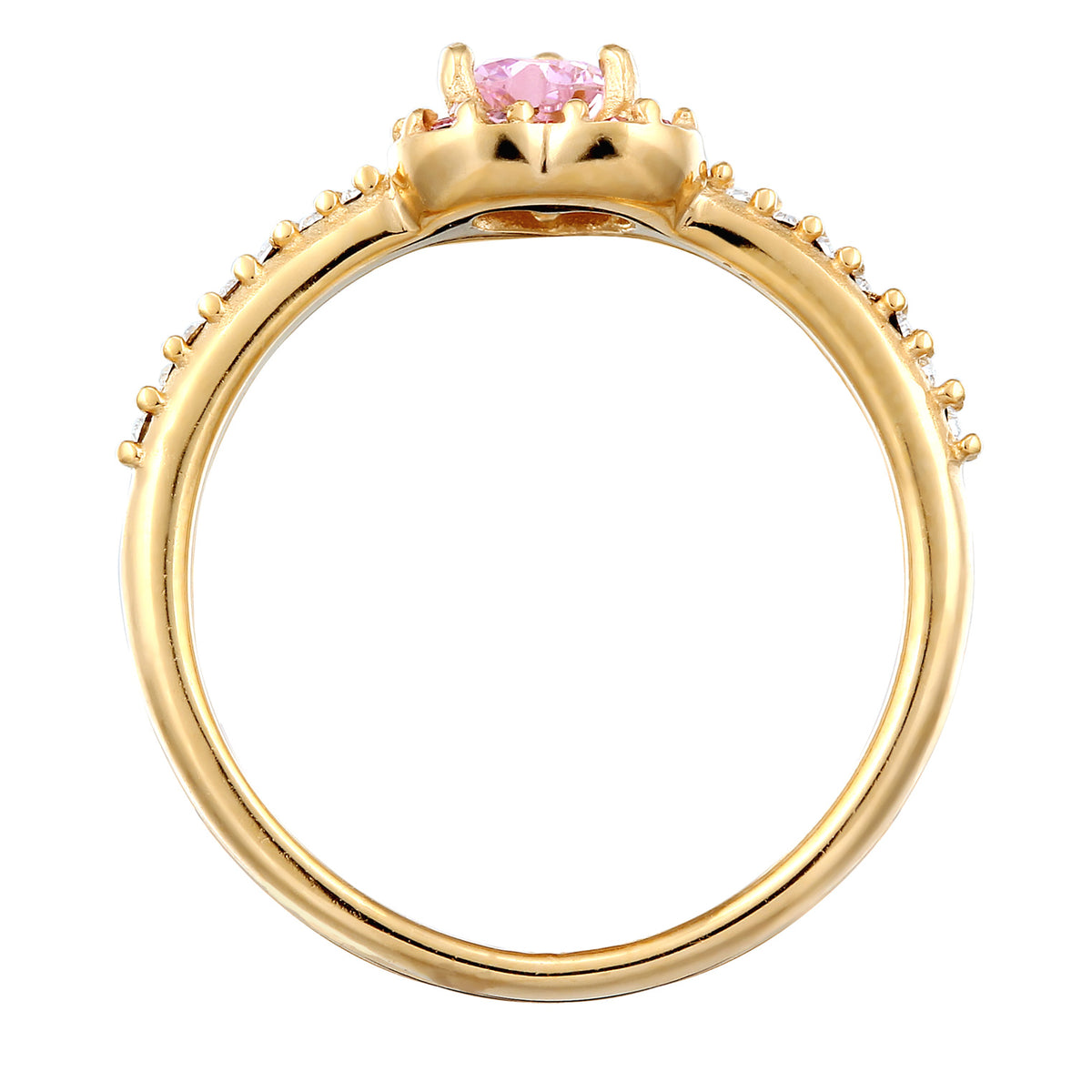 Gold - Elli | Ring mit Herz | Zirkonia (Pink) & Glaskristalle (Weiß) | 925 Sterling Silber
