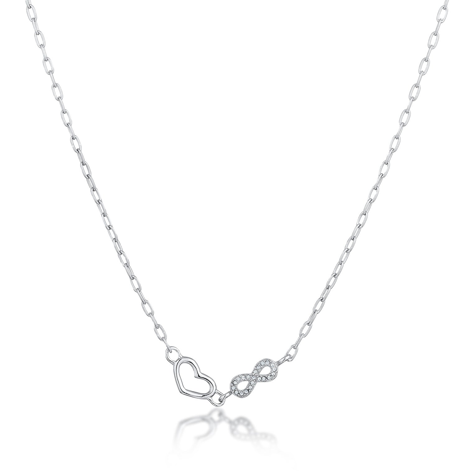 Silber - Elli | Halskette Herz Infinity | Glas Kristalle (Weiß) | 925 Sterling Silber