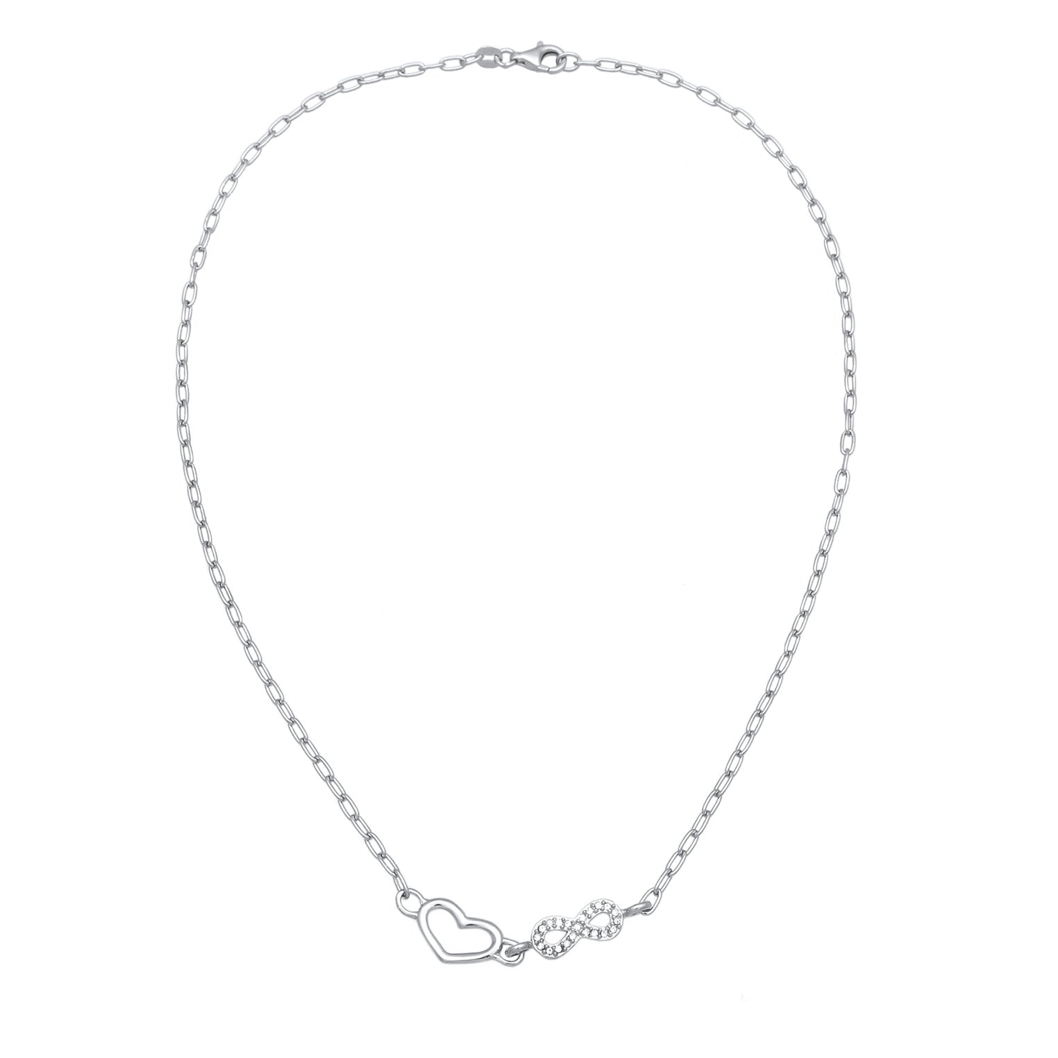 Silber - Elli | Halskette Herz Infinity | Glas Kristalle (Weiß) | 925 Sterling Silber