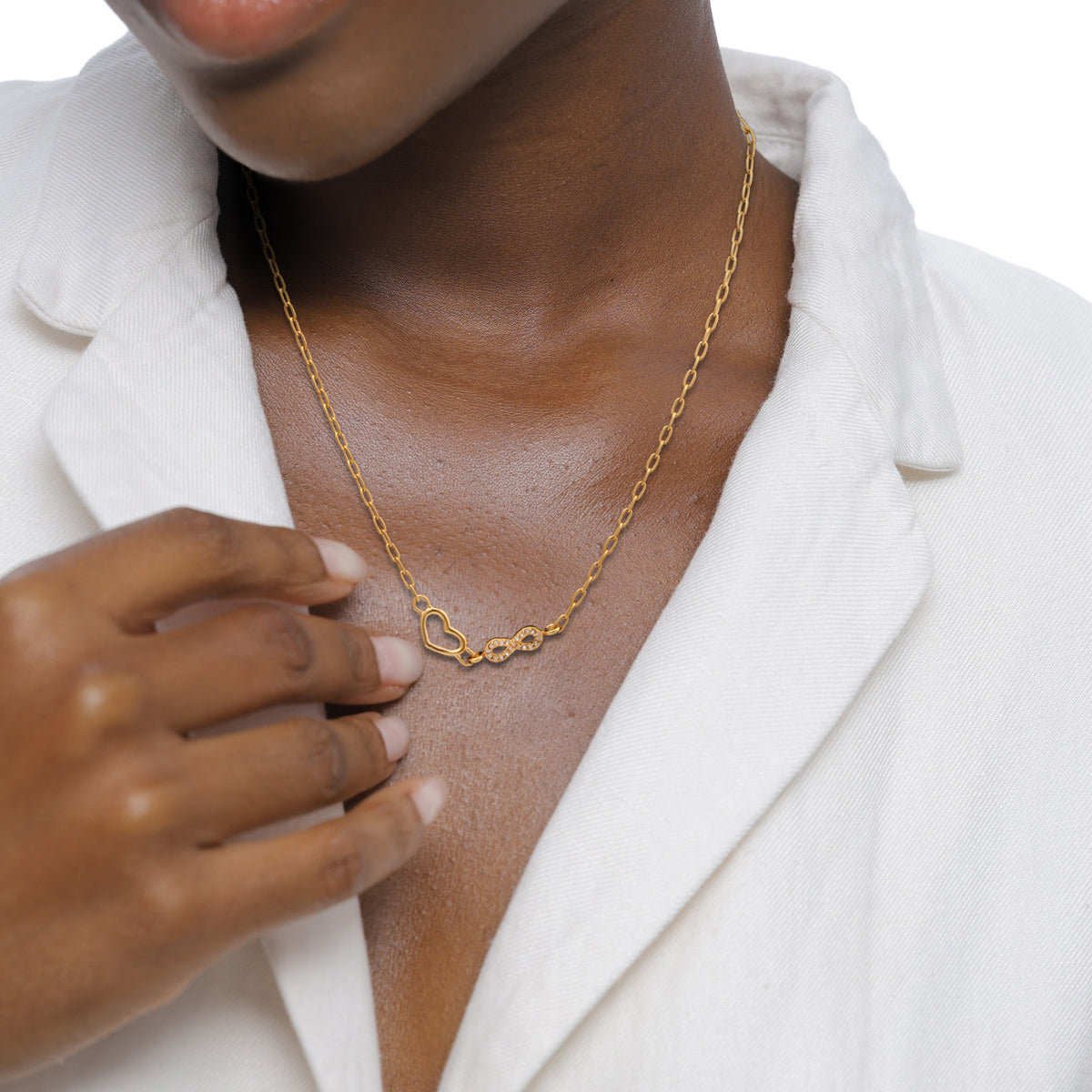 Gold - Elli | Halskette Herz Infinity | Mit Kristallen von Swarovski® (Weiß) | 925 Sterling Silber vergoldet