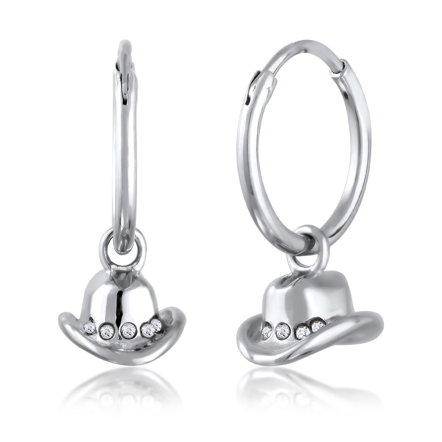 Silber - Elli | Creolen Cowboy Hut | Mit Kristallen von Swarovski® (Weiß) | 925 Sterling Silber