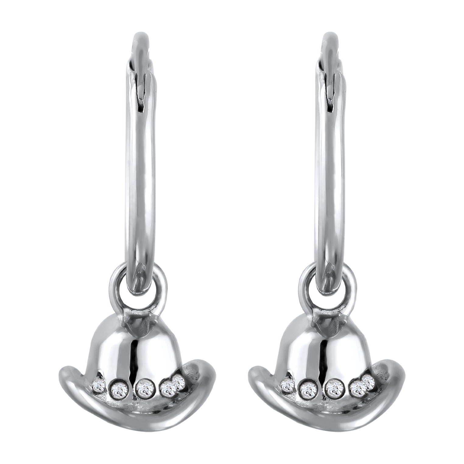 Silber - Elli | Creolen Cowboy Hut | Mit Kristallen von Swarovski® (Weiß) | 925 Sterling Silber