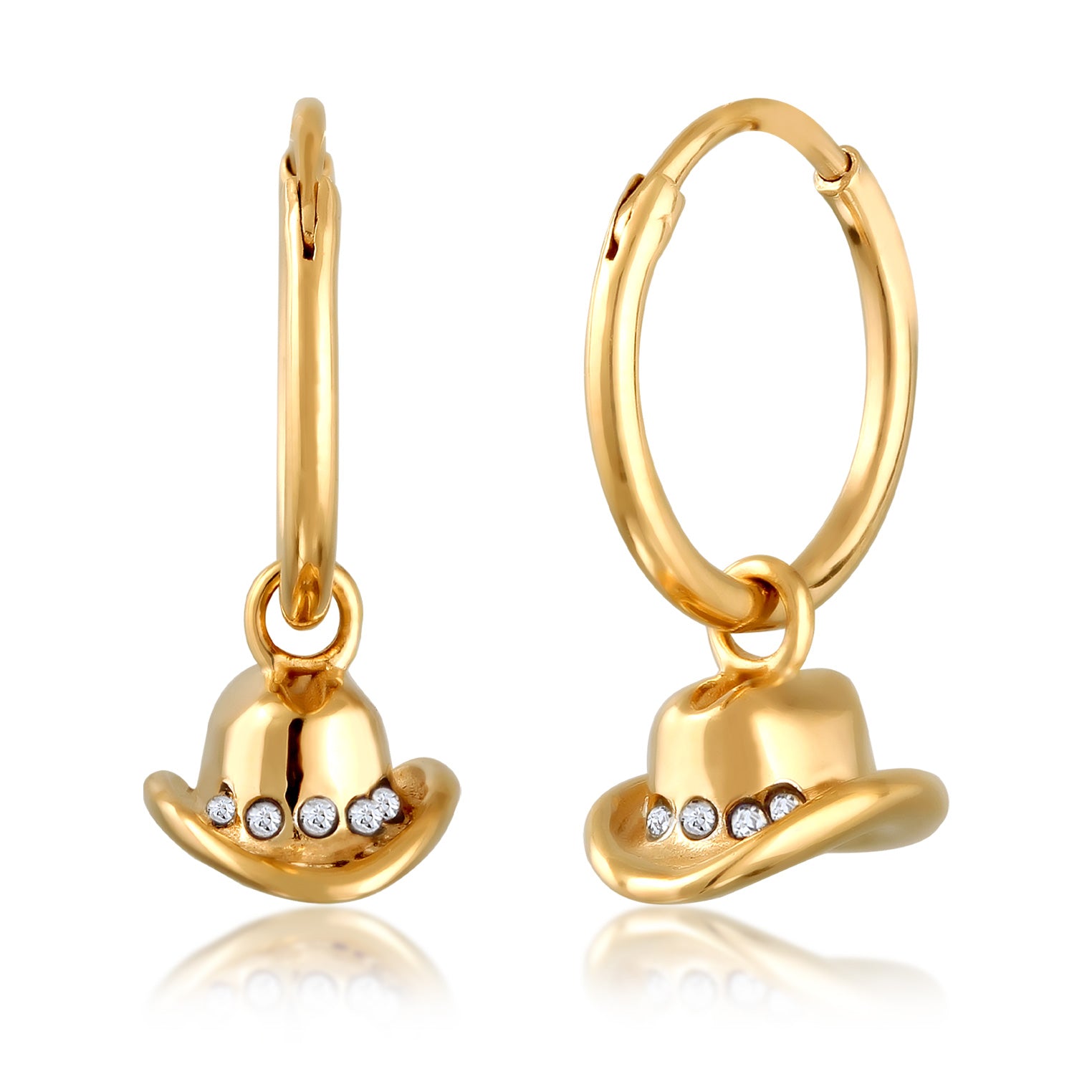 Gold - Elli | Creolen Cowboy Hut | Mit Kristallen von Swarovski® (Weiß) | 925 Sterling Silber vergoldet