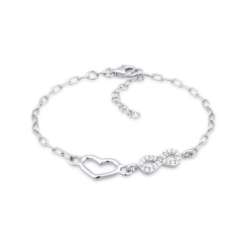 Silber - Elli | Glieder-Armband Herz Infinity | Mit Kristallen von Swarovski® (Weiß) | 925 Sterling Silber