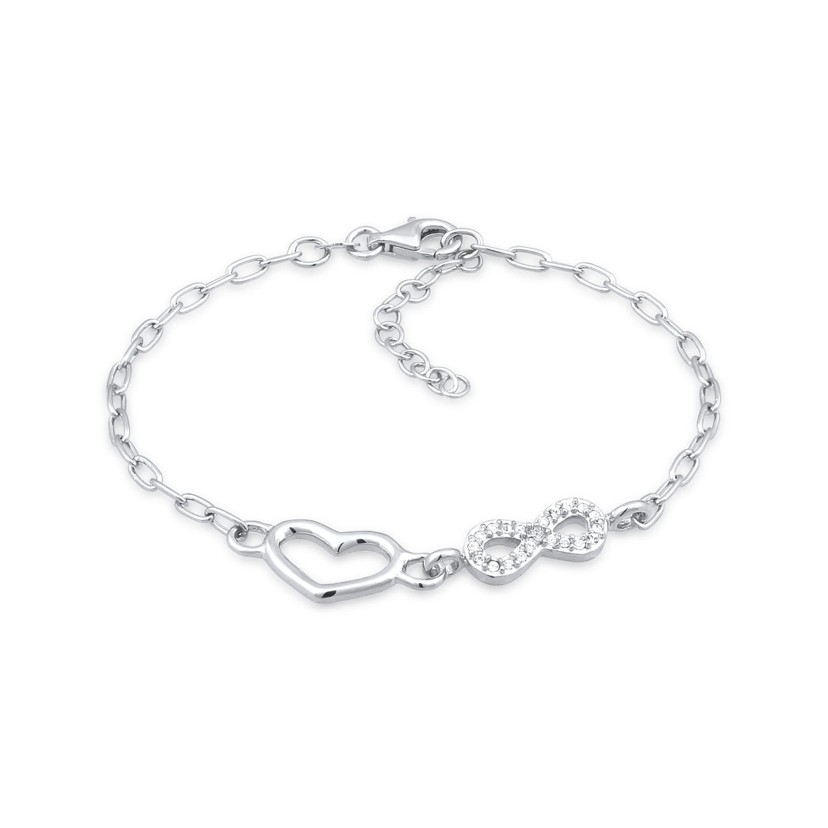 Silber - Elli | Glieder-Armband Herz Infinity | Mit Kristallen von Swarovski® (Weiß) | 925 Sterling Silber