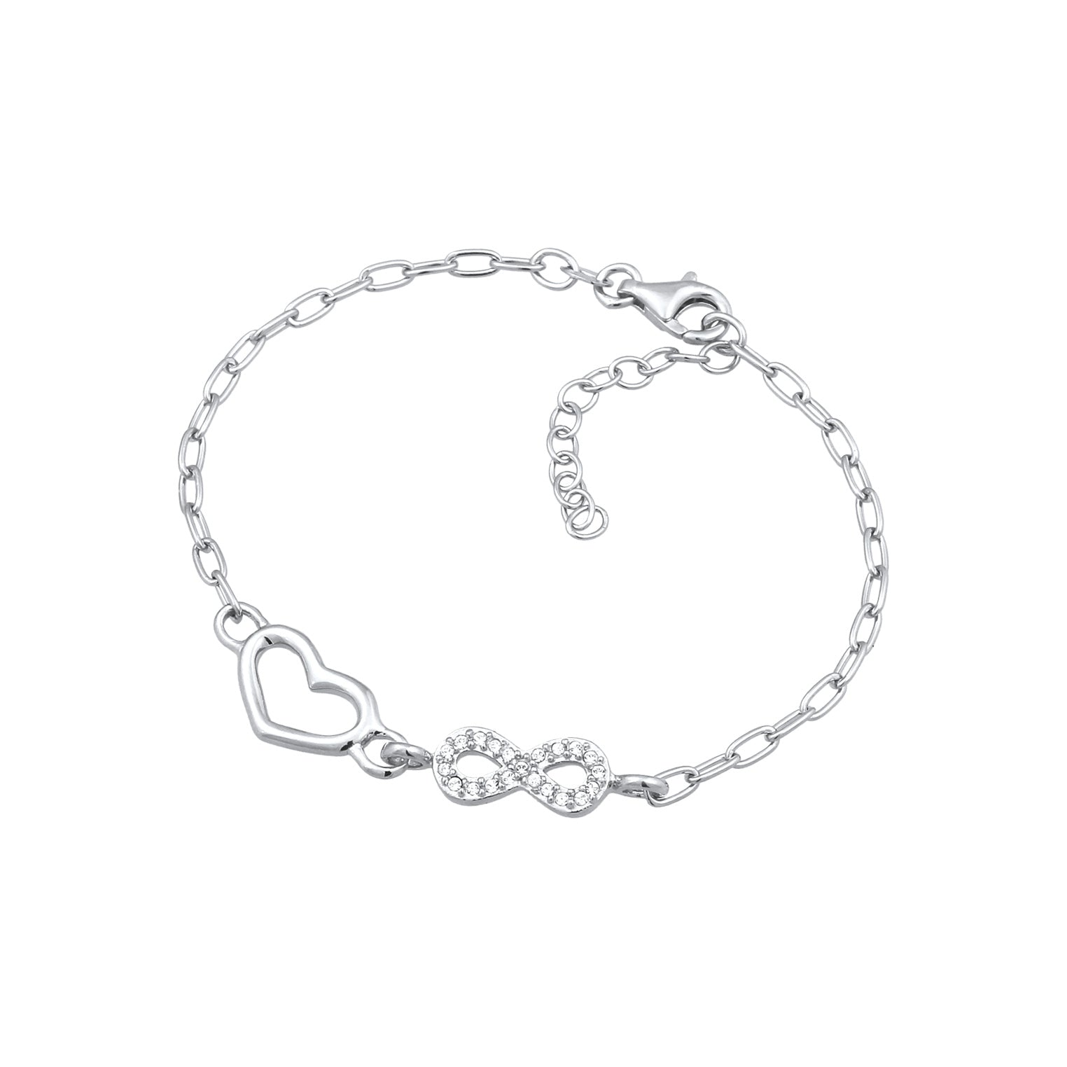 Silber - Elli | Glieder-Armband Herz Infinity | Glas Kristalle (Weiß) | 925 Sterling Silber