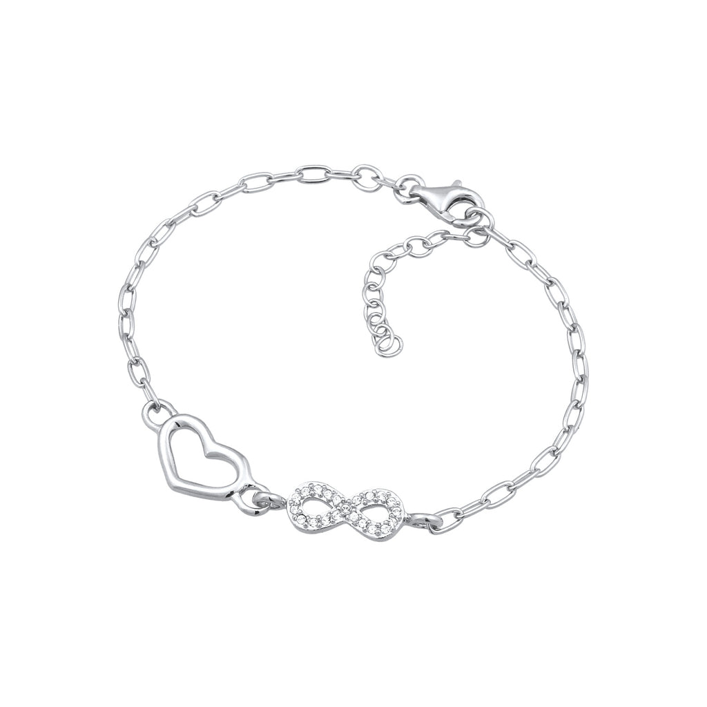 Silber - Elli | Glieder-Armband Herz Infinity | Mit Kristallen von Swarovski® (Weiß) | 925 Sterling Silber