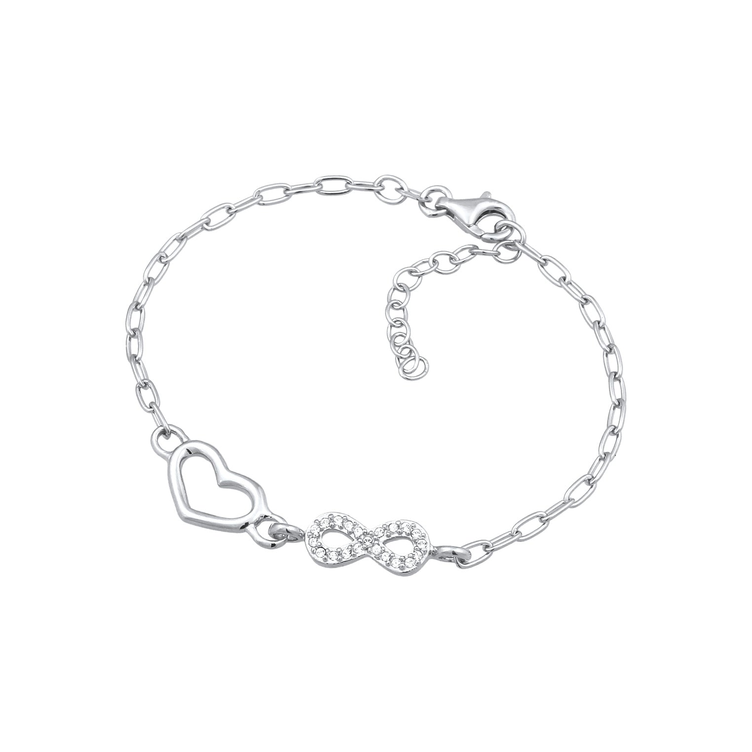 Silber - Elli | Glieder-Armband Herz Infinity | Mit Kristallen von Swarovski® (Weiß) | 925 Sterling Silber