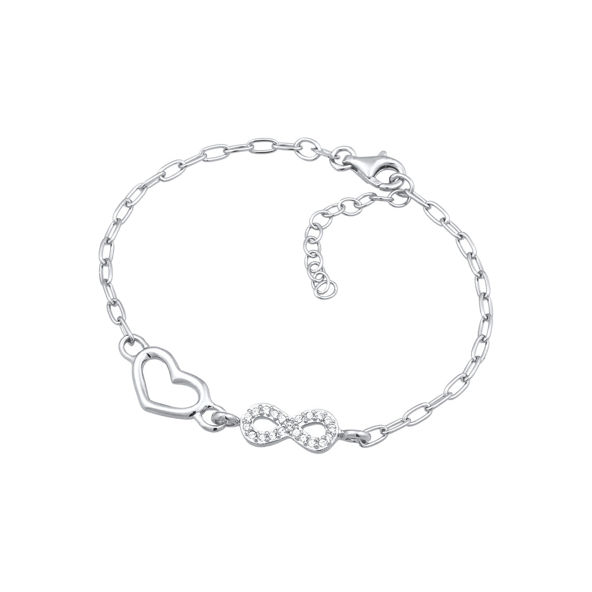 Silber - Elli | Glieder-Armband Herz Infinity | Mit Kristallen von Swarovski® (Weiß) | 925 Sterling Silber
