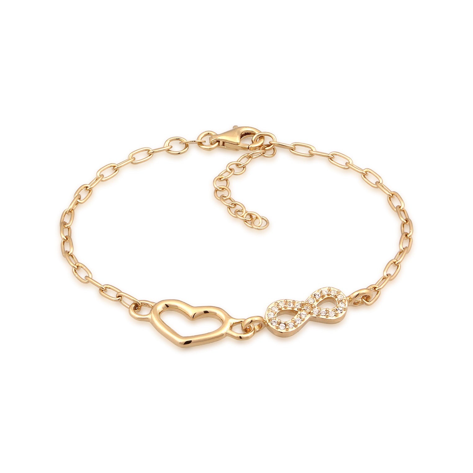 Gold - Elli | Glieder-Armband Herz Infinity | Mit Kristallen von Swarovski® (Weiß) | 925 Sterling Silber vergoldet