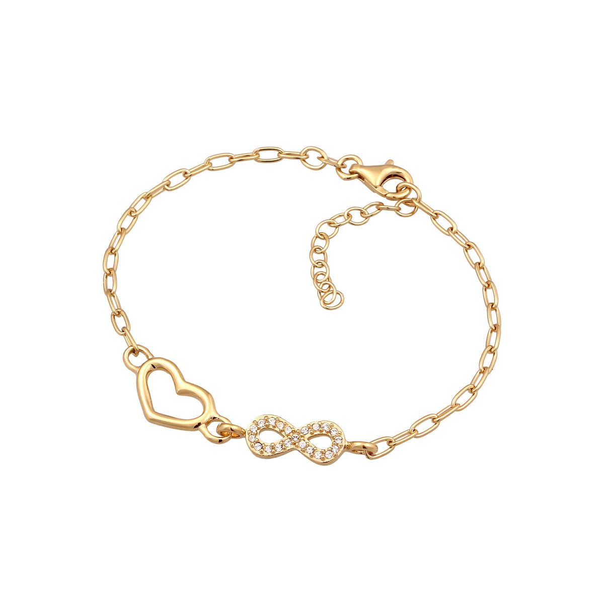 Gold - Elli | Glieder-Armband Herz Infinity | Mit Kristallen von Swarovski® (Weiß) | 925 Sterling Silber vergoldet