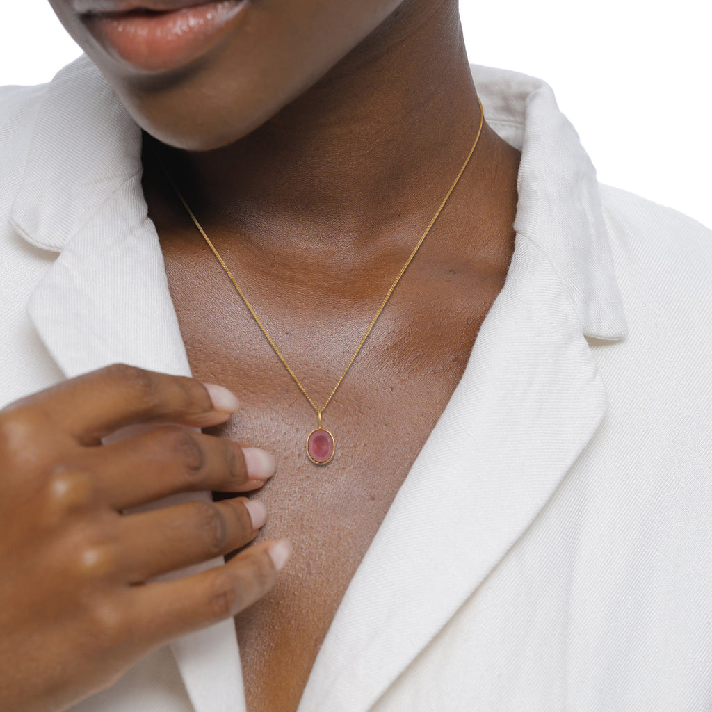 Gold - Elli | Halskette mit Anhänger | Quarz (Rosé) | 925 Sterling Silberr vergoldet