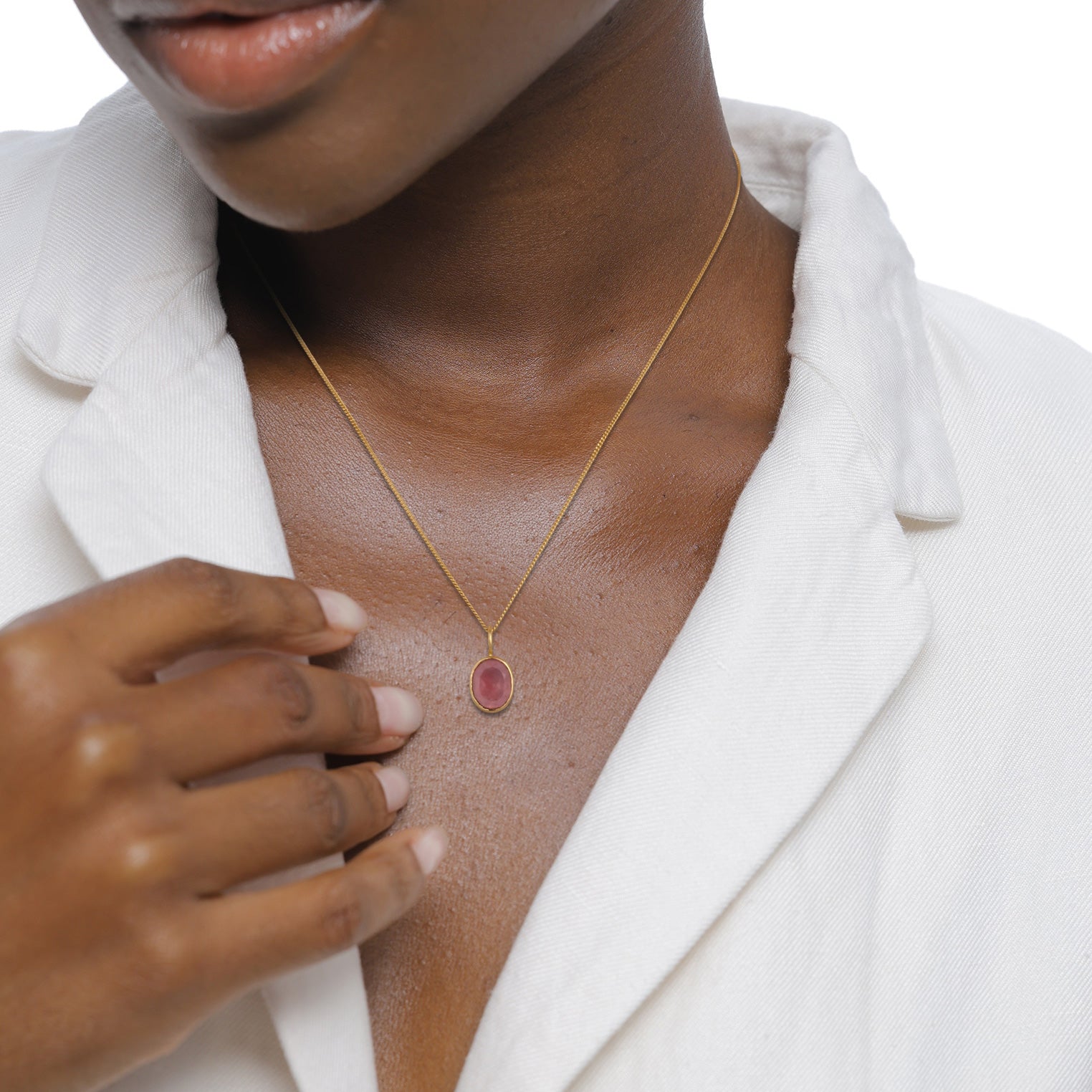 Gold - Elli | Halskette mit Anhänger | Quarz (Rosé) | 925 Sterling Silberr vergoldet