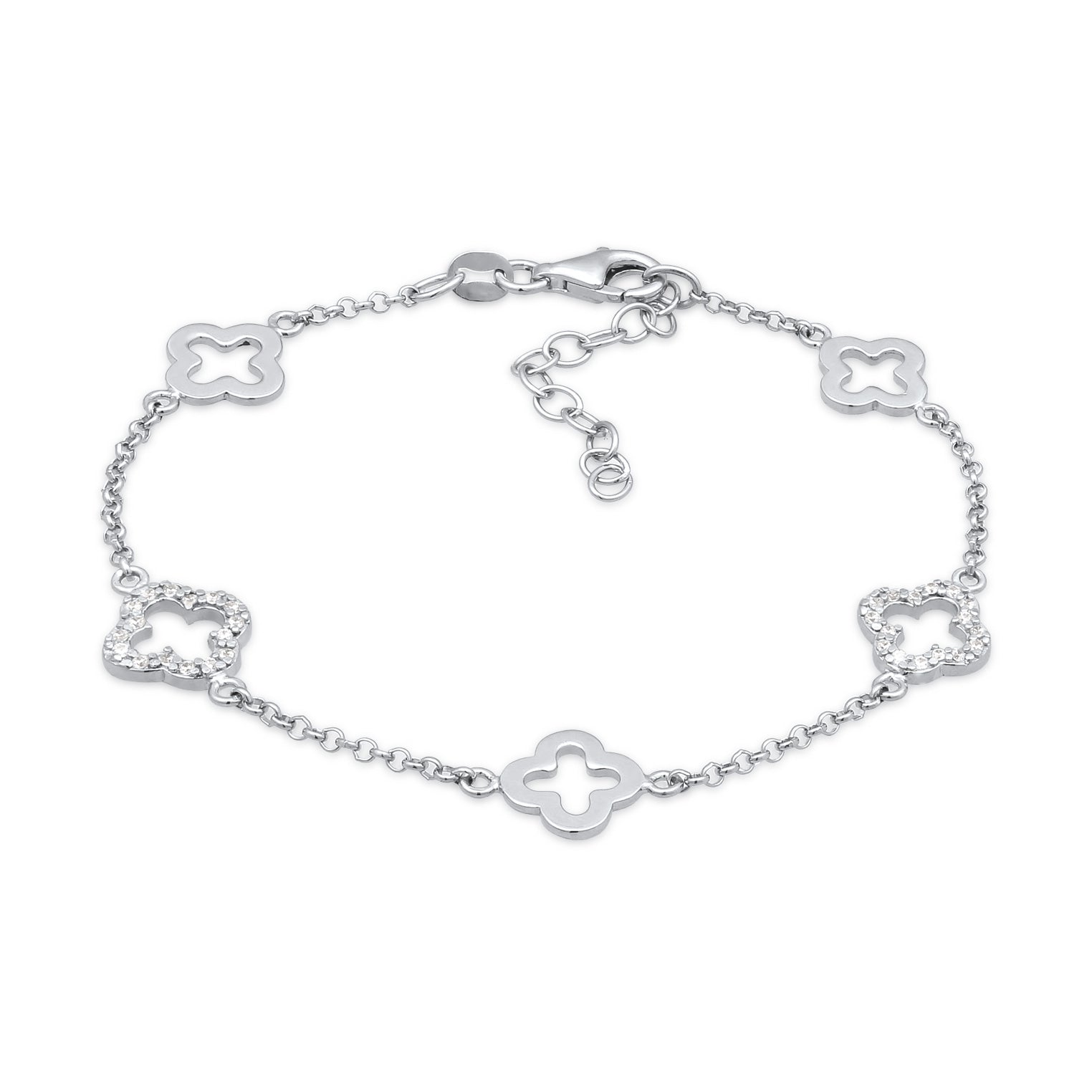 Silber - Elli | Armband Kleeblatt | Zirkonia (Weiß) | 925 Sterling Silber