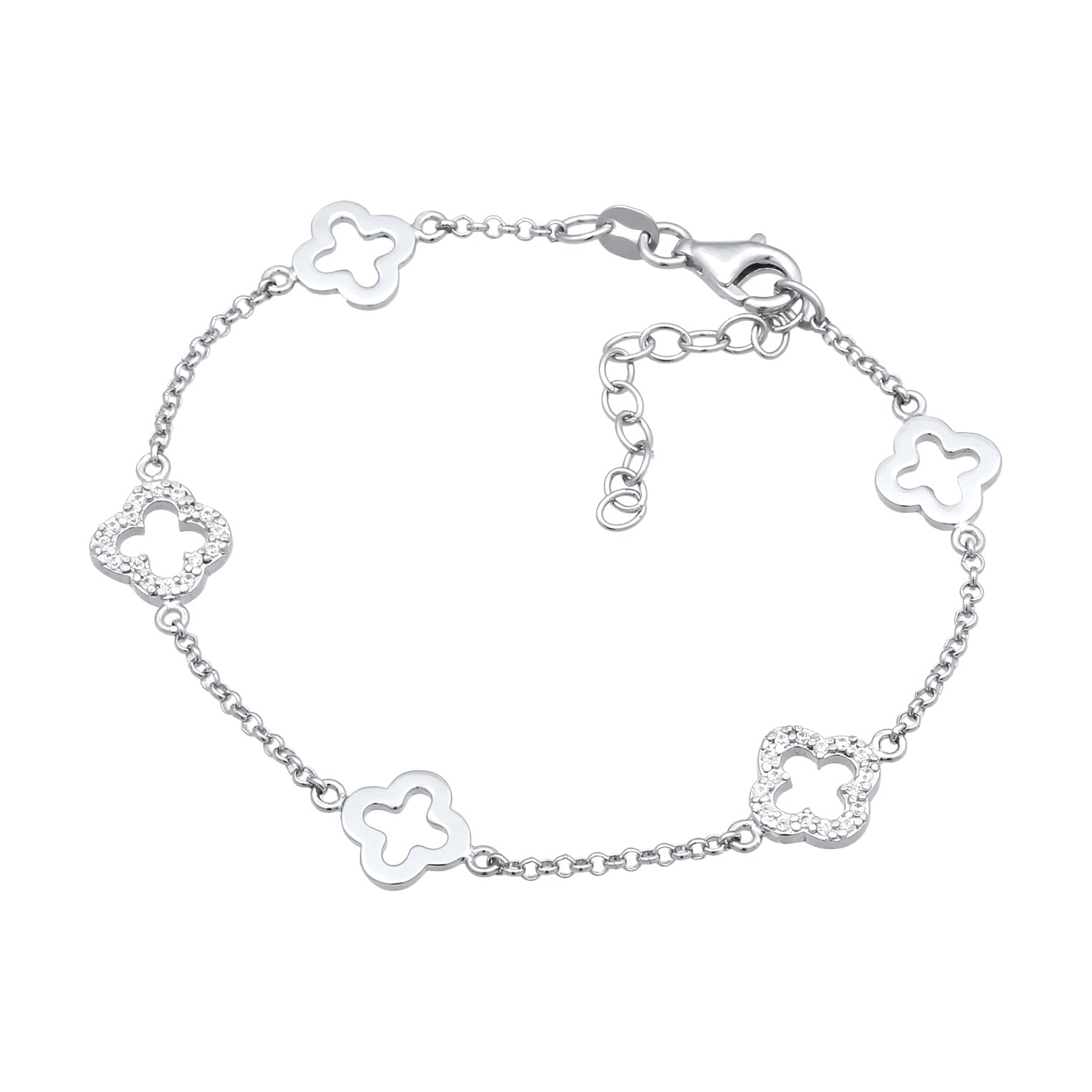 Silber - Elli | Armband Kleeblatt | Zirkonia (Weiß) | 925 Sterling Silber