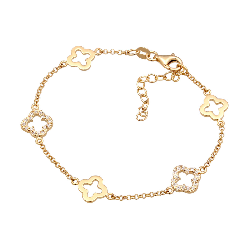 Gold - Elli | Armband Kleeblatt | Zirkonia (Weiß) | 925 Sterling Silber vergoldet