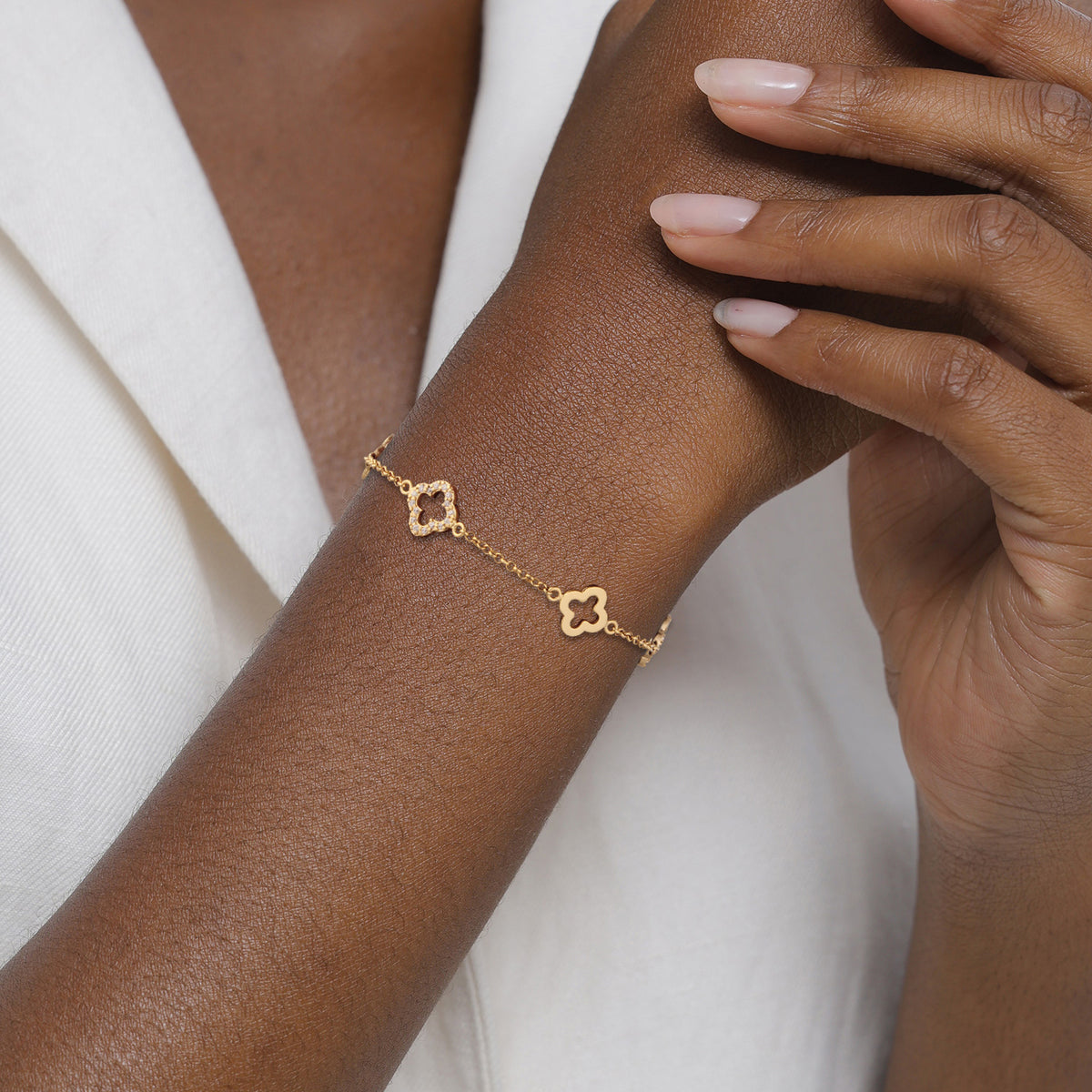 Gold - Elli | Armband Kleeblatt | Zirkonia (Weiß) | 925 Sterling Silber vergoldet