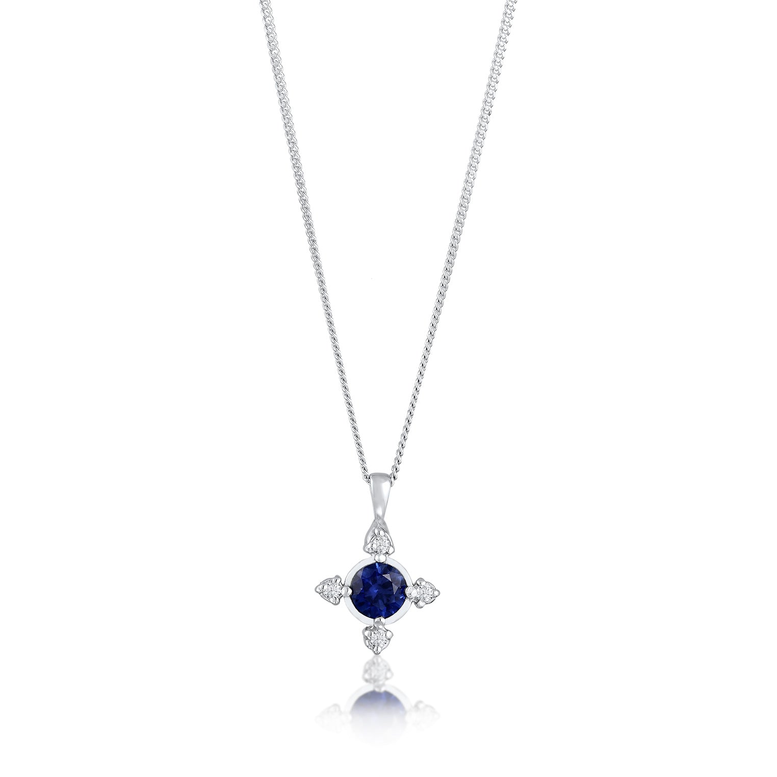 Silber - Elli DIAMONDS | Halskette Kreuz | Saphir (Blau) & Laborgezüchteter Diamant (Weiß, 0.06 ct) | 925 Sterling Silber