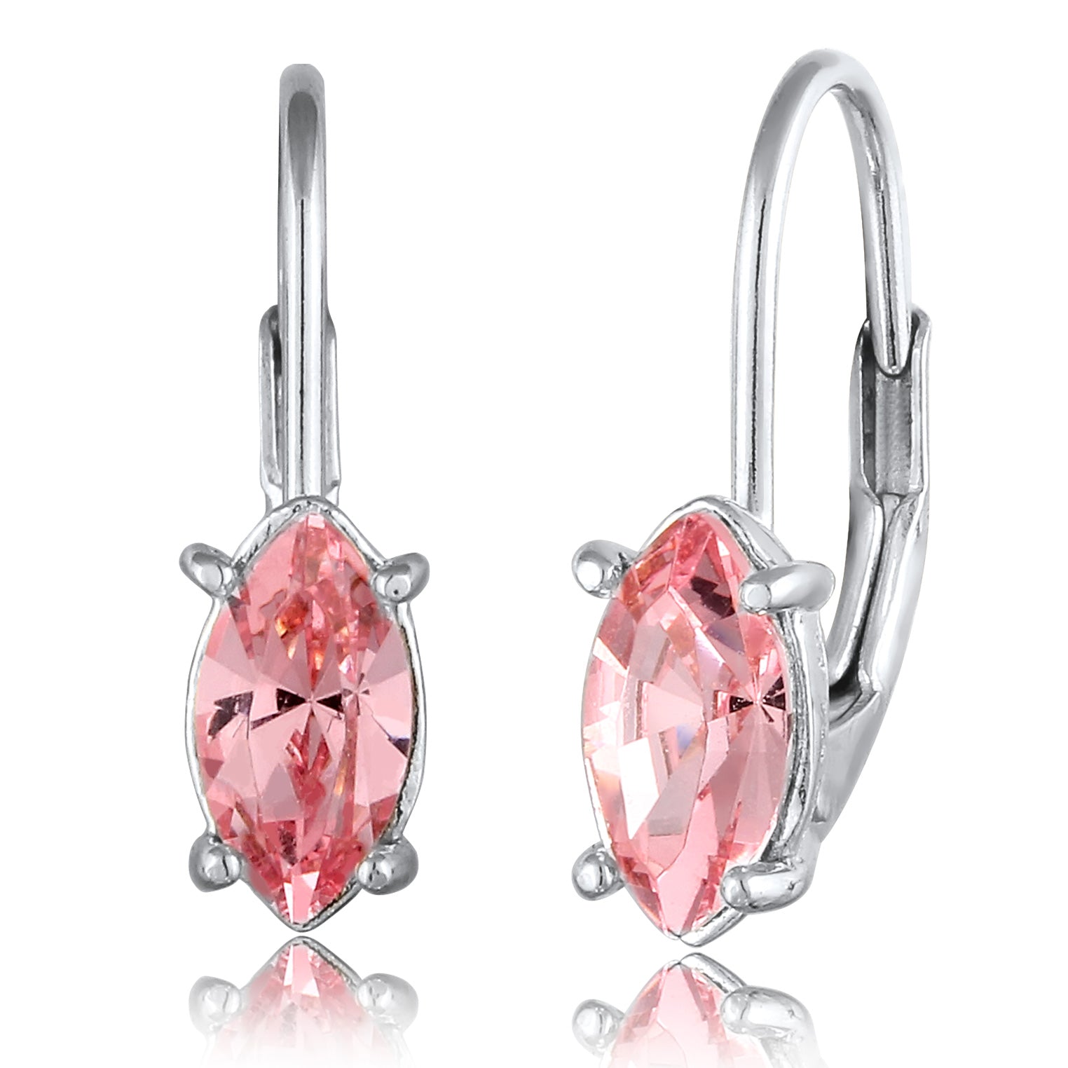 Silber - Elli | Ohrhänger Oval | Glas Kristalle (Rosa) | 925 Sterling Silber