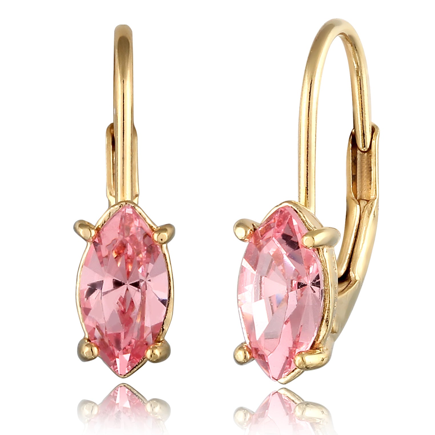 Gold - Elli | Ohrhänger Oval | Mit Kristallen von Swarovski® (Rosa) | 925 Sterling Silber vergoldet
