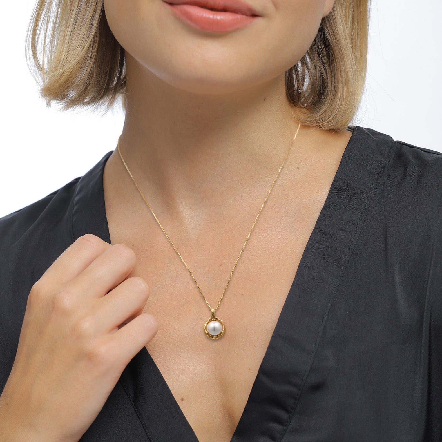 Gold - Elli PREMIUM | Halskette mit Anhänger | Muschelkernperle (Weiß) | 925 Sterling Silber vergoldet