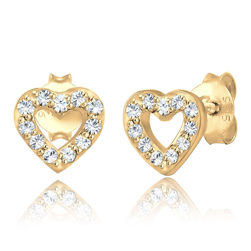 Gold - Elli | Ohrstecker Herz | Mit Kristallen von Swarovski® (Weiß) | 925 Sterling Silber vergoldet