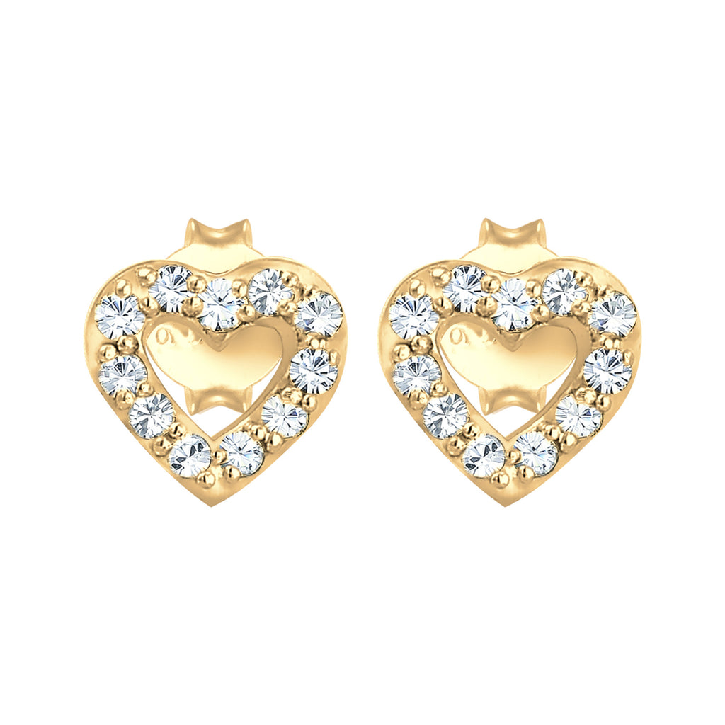 Gold - Elli | Ohrstecker Herz | Mit Kristallen von Swarovski® (Weiß) | 925 Sterling Silber vergoldet