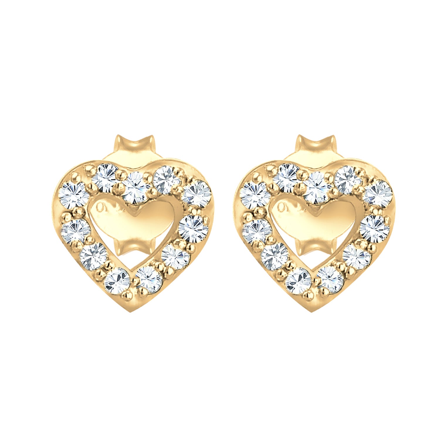 Gold - Elli | Ohrstecker Herz | Mit Kristallen von Swarovski® (Weiß) | 925 Sterling Silber vergoldet