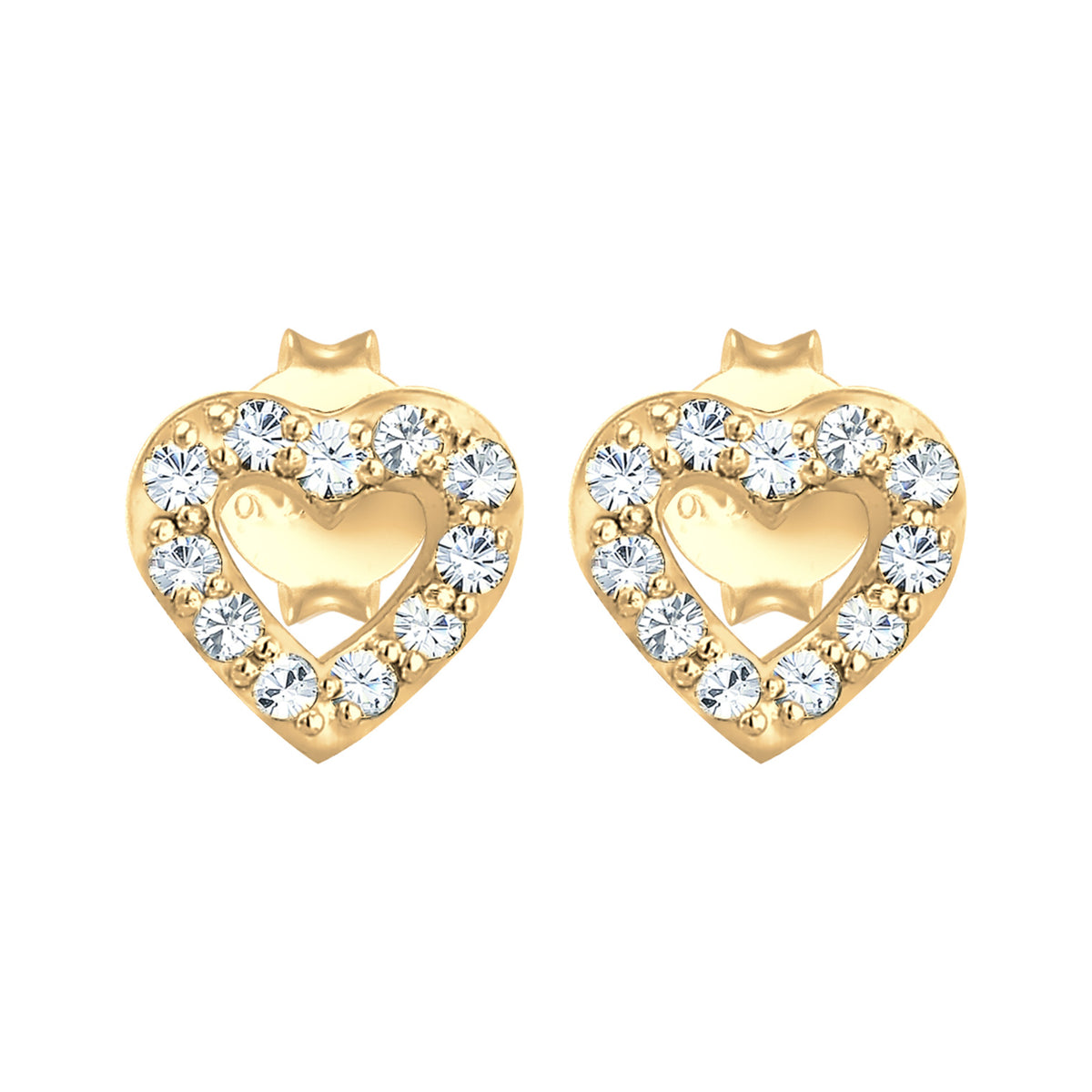 Gold - Elli | Ohrstecker Herz | Mit Kristallen von Swarovski® (Weiß) | 925 Sterling Silber vergoldet